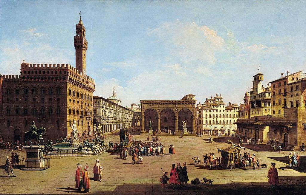 La piazza della Signoria de Florence, peinture à l'huile du xviiie siècle par Giuseppe Zocchi