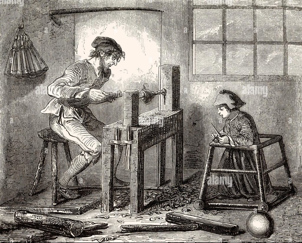 Tourneur de bois, 18e siècle, Drechsler une Holzdrehbank von, Photo Stock - Alamy