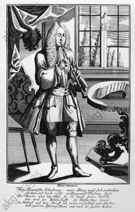Johann Christoph Weigel, Joueur de hautbois, Théatrum, gravure, vers 1720