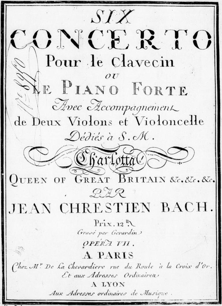 Jean Chretien Bach, Six concerto pour le clavecin ou le piano forte, 1768, source Gallica