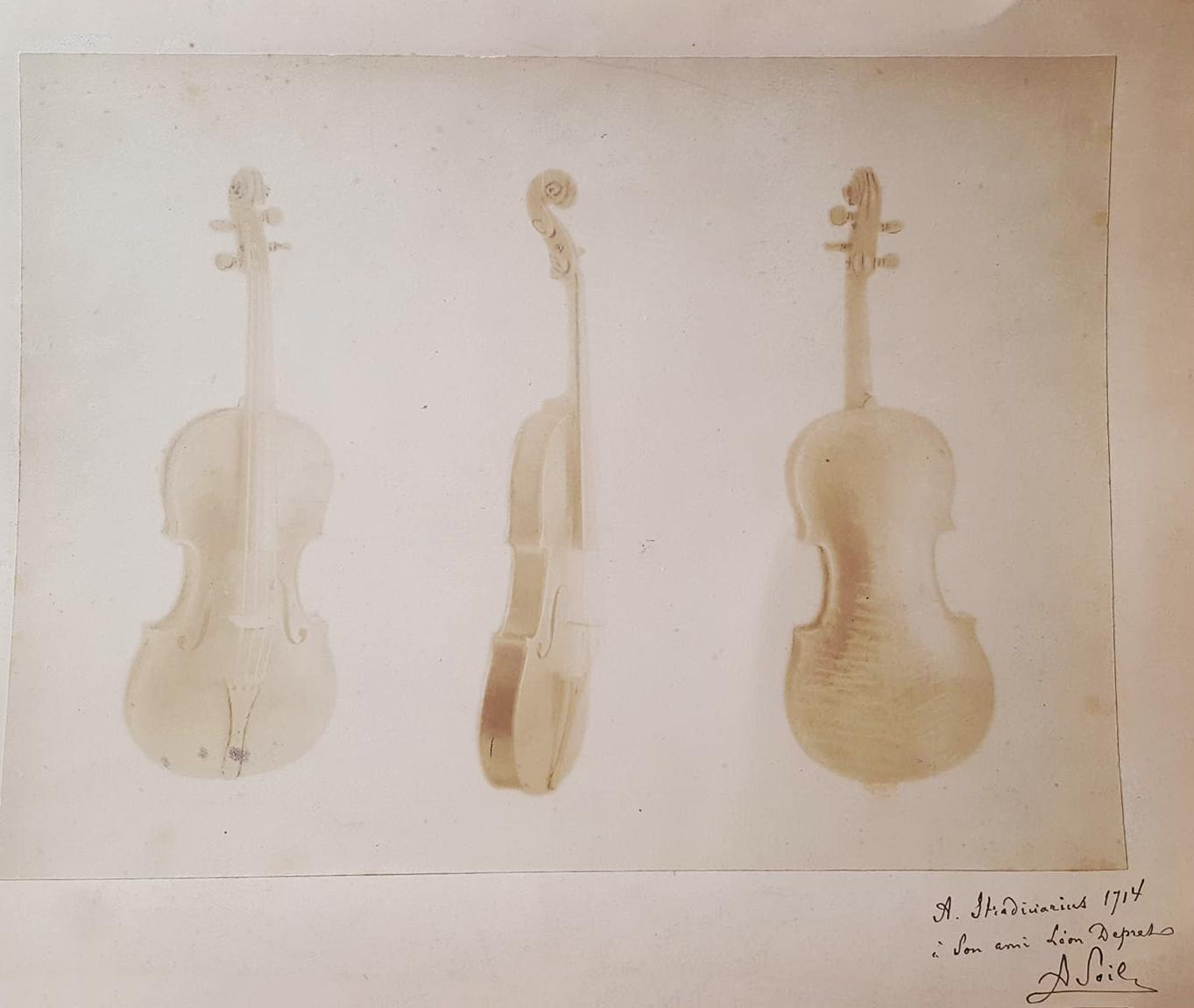 Quand Monsieur Amédée SOIL offrait des photos dédicacées de son Stradivarius 1714. Maison Vatelot-Rampal