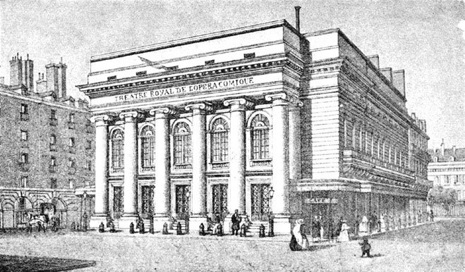 Lithographie de la première salle Favart (architecte Heurtier) qui a hébergé l’Opéra-Comique de 1783 à 1838.