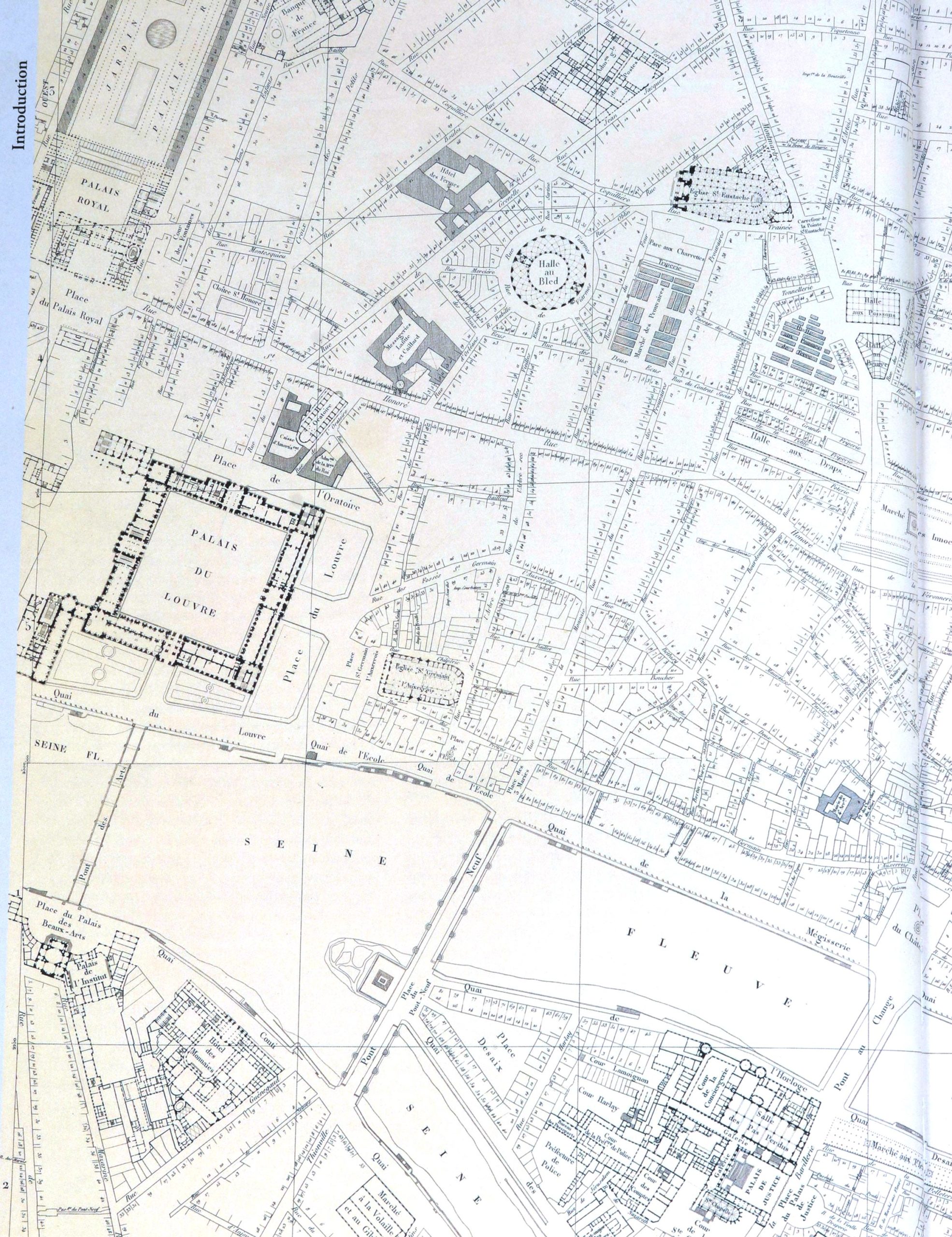 Extrait du plan de Jacoubet, 1836, sur lequel on reconnaît la plupart des rues qui feront l'objet des relevés de Davioud, crédits BHVP