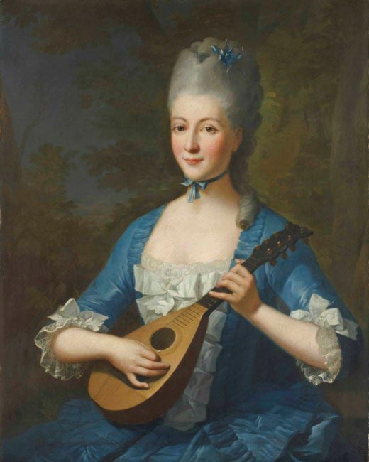 Anonyme français, Elégante à la mandoline, XVIIIème siècle, collection particulière