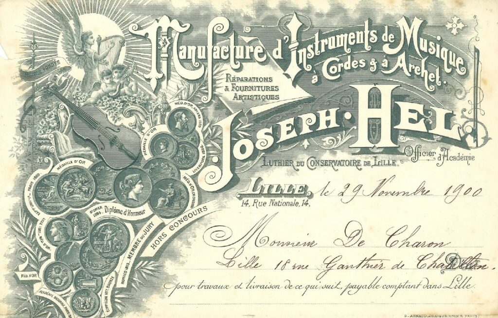 Frontispice d'une facture de Joseph Hel, 1900, archives Vichy Enchères