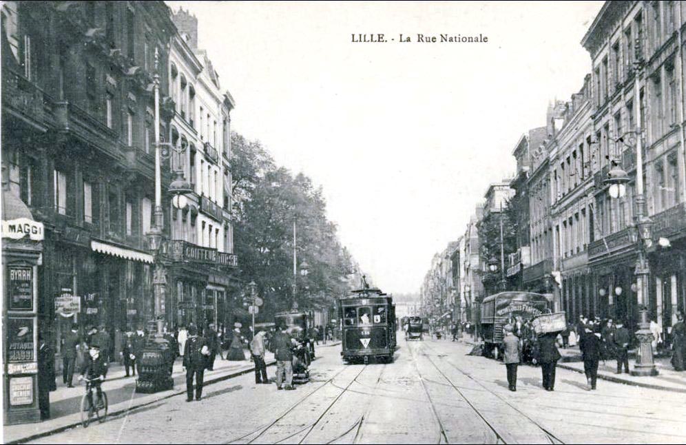 Lille, La Rue Nationale, carte postale vers 1900
