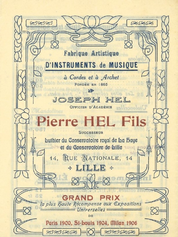 Frontispice Fabrique Artistique d'Instruments de Musique Pierre Hel Fils, Archives Vichy Enchères
