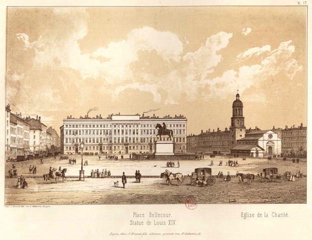 Victor Fonville, Lyon, Place Bellecour, 1851, Bibliothèque municipale de Lyon.