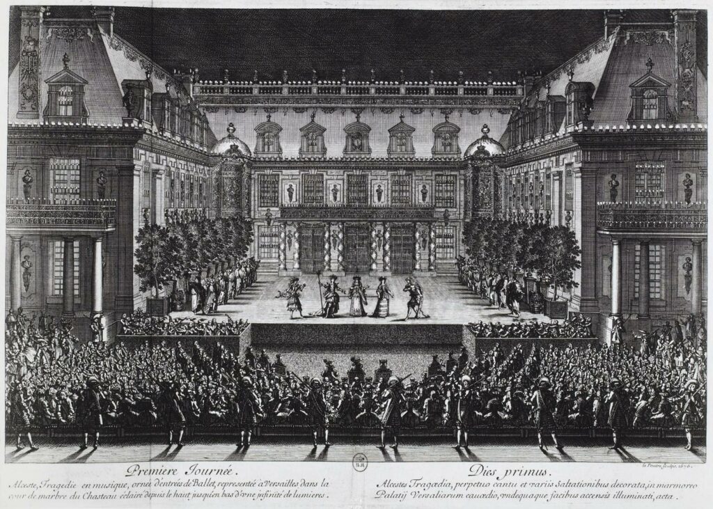 Représentation d'Alceste de Lully Quinault, Versailles, fête de 1674, Le Pautre, Gallica