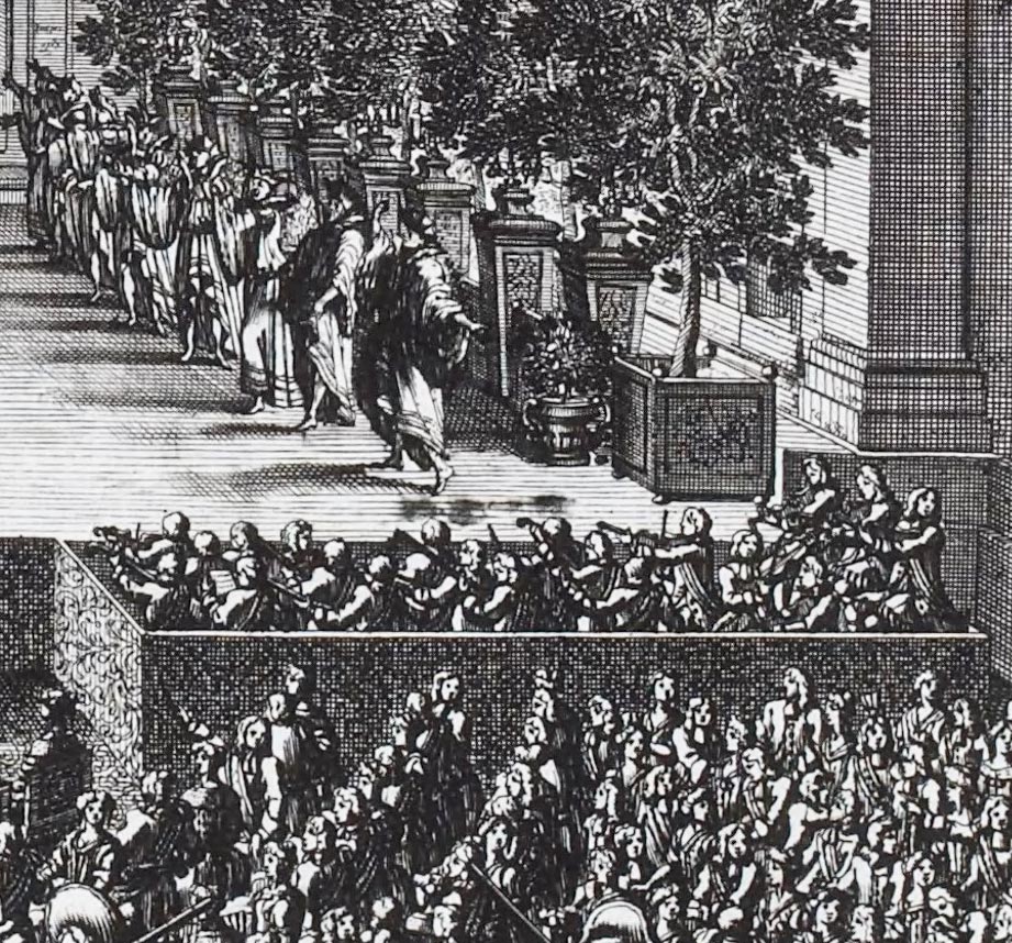 Représentation d'Alceste de Lully Quinault, Versailles, fête de 1674, Le Pautre, Gallica, détail