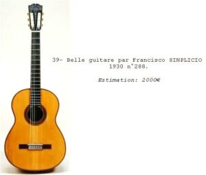 Guitare par Francisco SIMPLICIO 1930 n°288 Instrument mis en vente par Vichy Enchères le 15 juin 2002 © JH Bayle