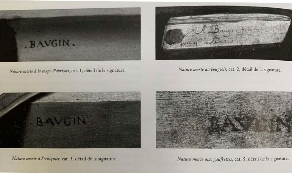 Détail des signatures de Lubin Baugin sur ses autres natures mortes (source : Lubin Baugin, un grand maître enfin retrouvé).