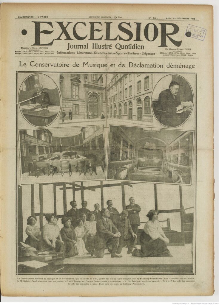 Conservatoire de Musique de Paris, dans Excelsior, journal illustré quotidien, 23 décembre 1910, coll. BnF