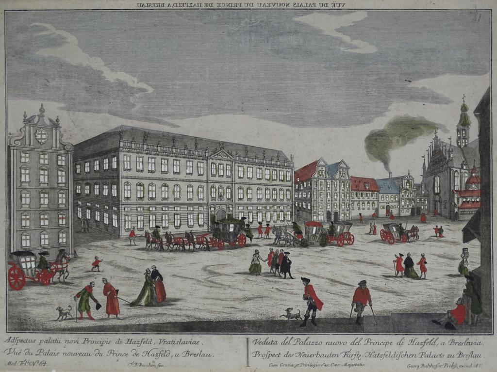 Vue du Palais nouveau du Prince de Hazfeld, à Breslau - gravure - XVIIIe