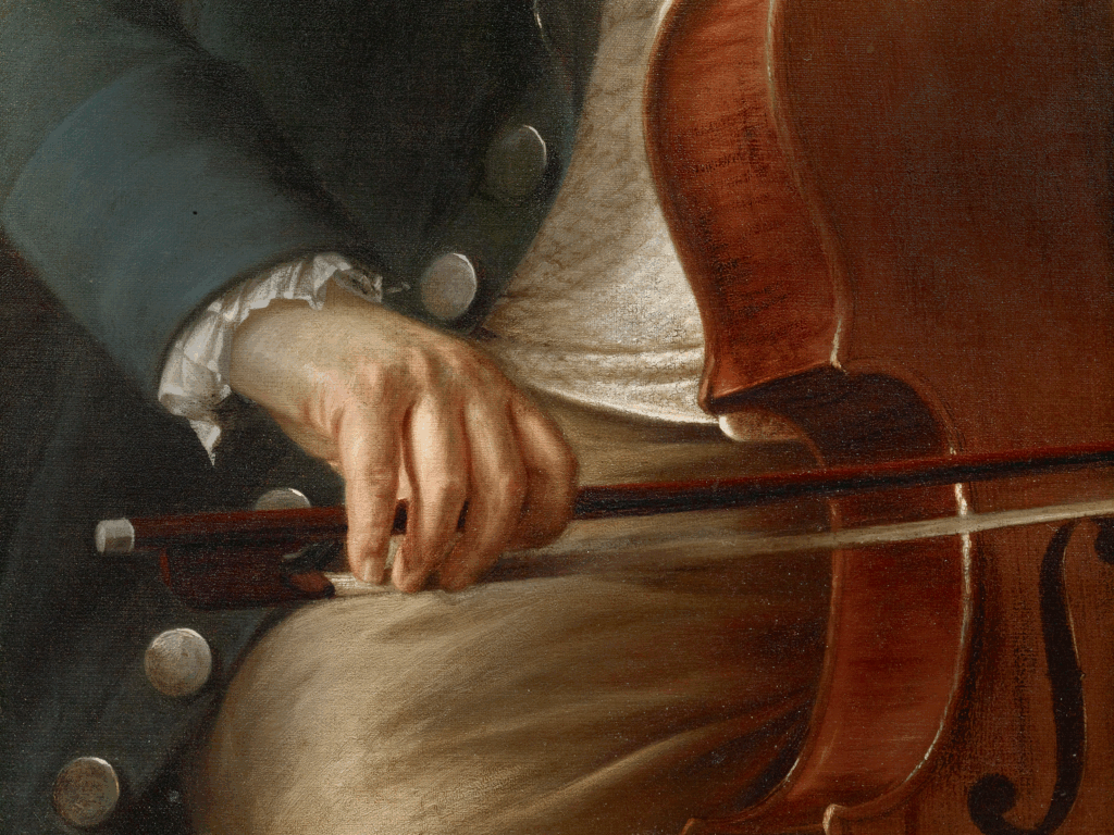 Jean-Louis Duport, par Rémi-Fursy Descarsin - 1788 - Musée de la Musique - Paris - détail archet.