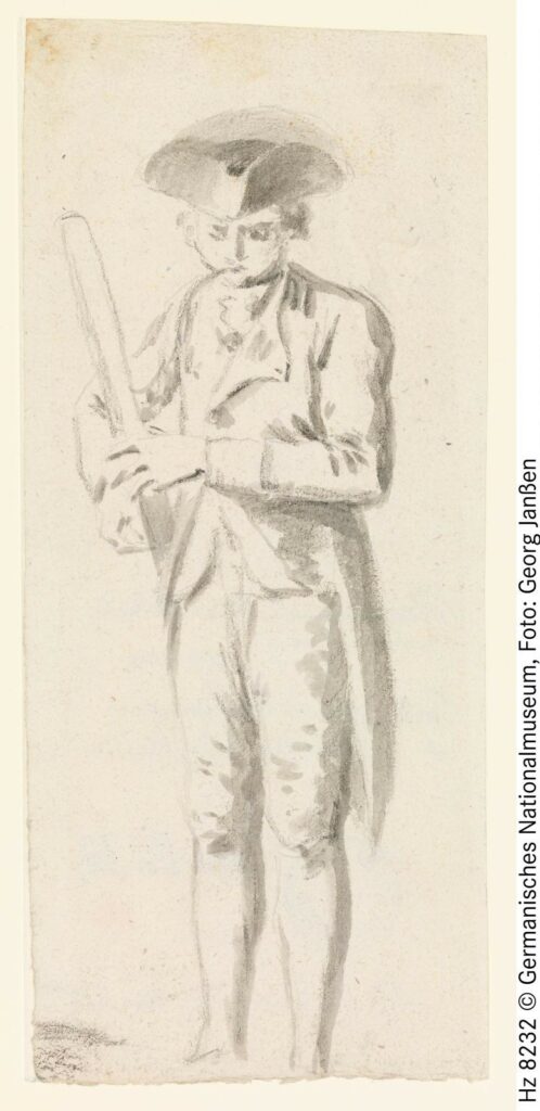 Peter Jacob Horemans, "Jeune homme jouant du basson" - dessin - Germanisches Museum de Nüremberg.