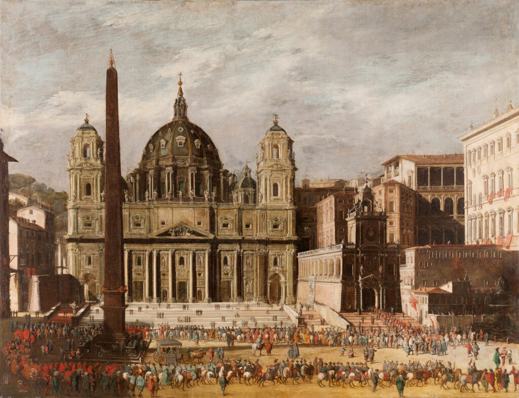 Viviano Codazzi, La basilique Saint-Pierre et l'obélisque, au Vatican à Rome, vers 1630, musée du Prado, Madrid
