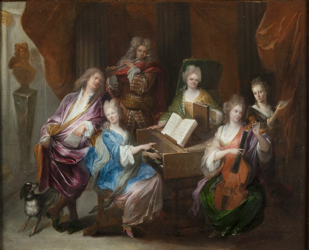 Attribué à Jean-François de Troy, Concert galant dans un intérieur aristocratique, XVIIème siècle, collection particulière