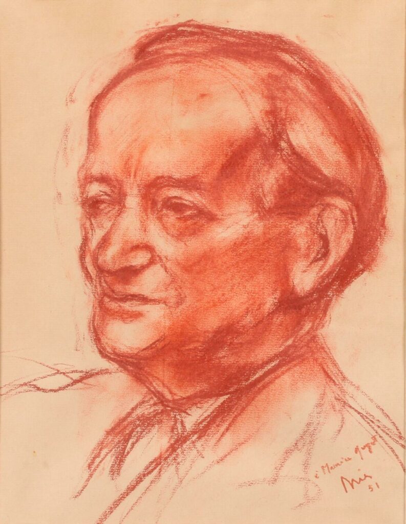 Jean DRIES (1905 - 1973). Portrait de Maurice Guyot Sanguine sur papier signée en bas à droite et datée 1951