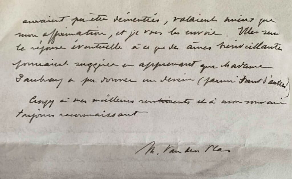 Lettre de Van den Plas, 25 avril 1955