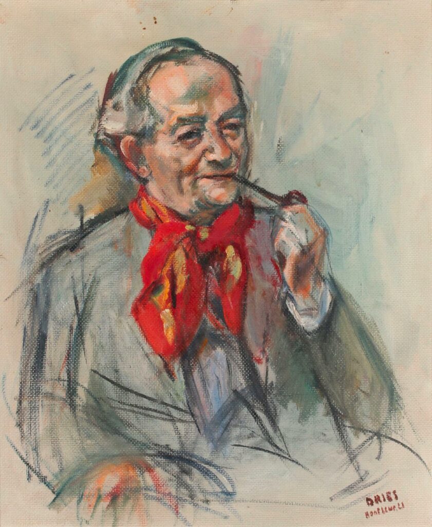 Jean DRIES (1905-1973). Portrait d'homme de Maurice Guyot à la pipe Huile sur isorel signée en bas à droite et située à Honfleur