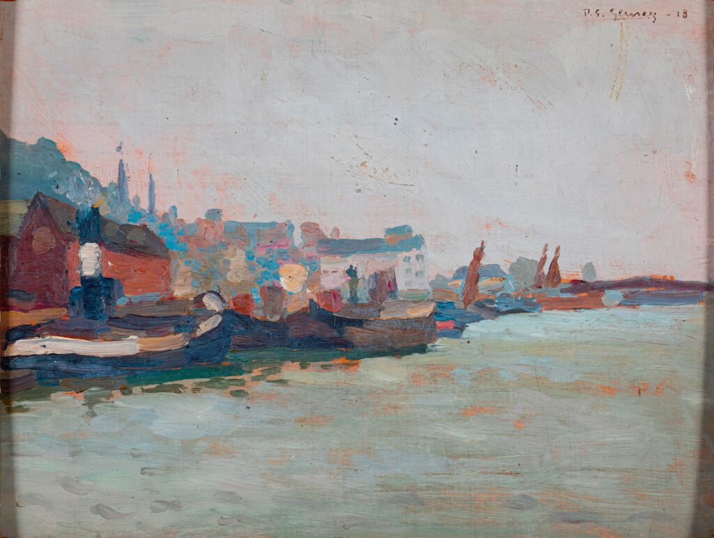 Paul Élie GERNEZ (1888-1948). Les Navires au port Huile sur panneau signée et datée 1913