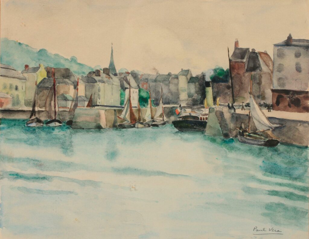 Paul VERA (1882-1957). Le Port de Honfleur Aquarelle signée