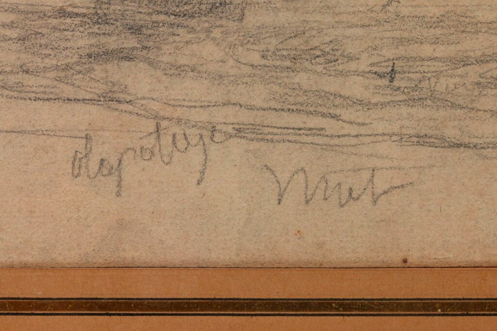 Eugène BOUDIN (1824-1898), attribué à. Paysage au bord de l'eau Dessin au crayon Oeuvre mise en vente par Vichy Enchères le 13 août 2026 © Vichy Enchères/ Photo C. Darbelet