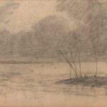 Eugène BOUDIN (1824-1898), attribué à. Paysage au bord de l'eau Dessin au crayon Oeuvre mise en vente par Vichy Enchères le 13 août 2026 © Vichy Enchères/ Photo C. Darbelet