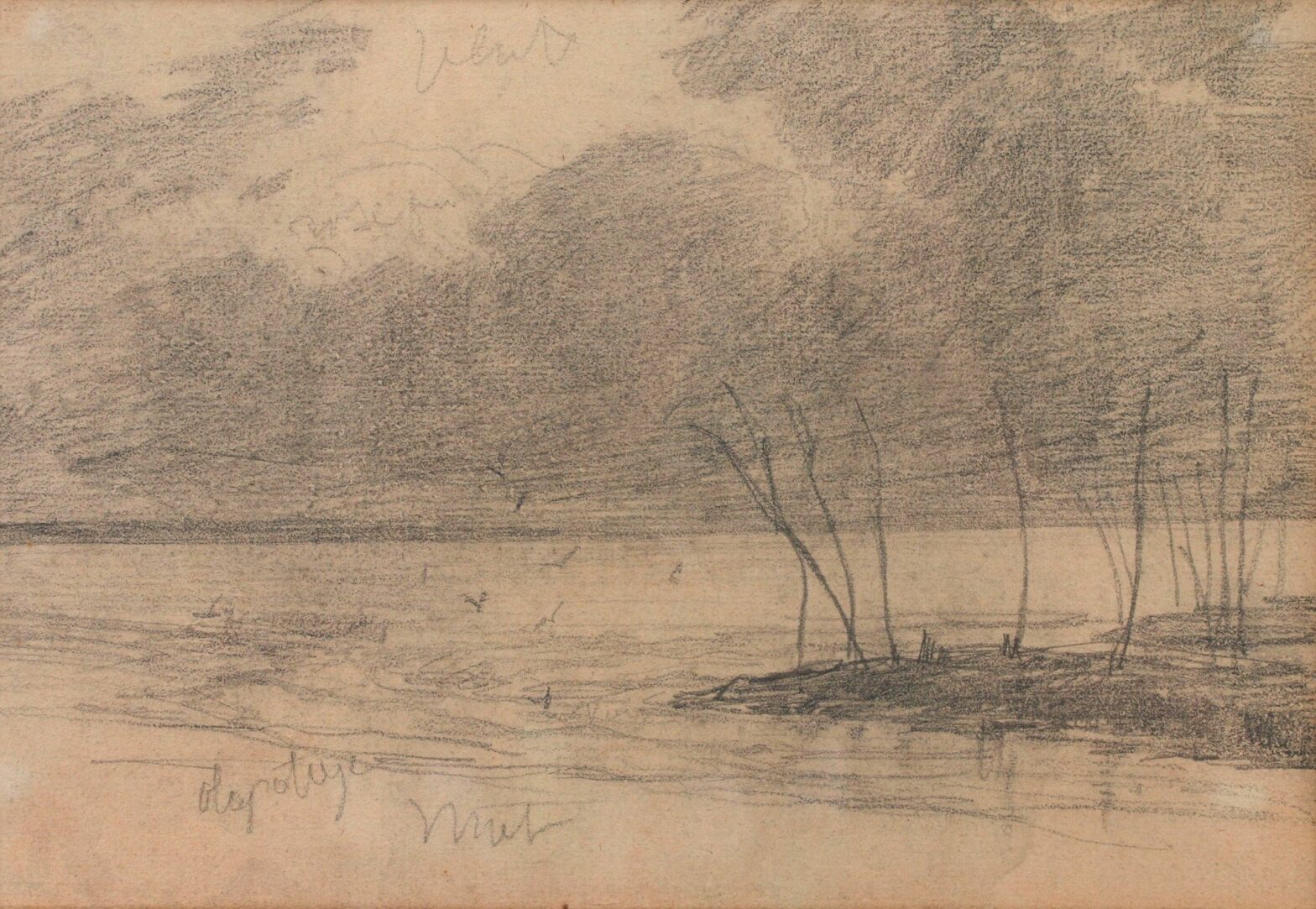 Eugène BOUDIN (1824-1898), attribué à. Paysage au bord de l'eau Dessin au crayon Oeuvre mise en vente par Vichy Enchères le 13 août 2026 © Vichy Enchères/ Photo C. Darbelet