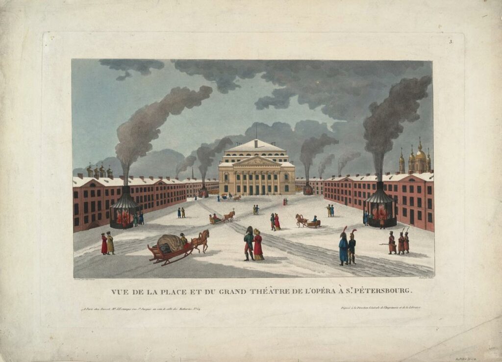 Henri Courvoisier-Voisin, Le Théâtre impérial Bolchoï Kamenny de Saint-Pétersbourg, vers 1811, MeisterDrucke