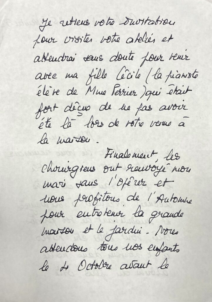 Lettre du 25 septembre 1992 de Madame Maës confirmant la visite de Bernard Millant. 
© DR / © Vichy Enchères 