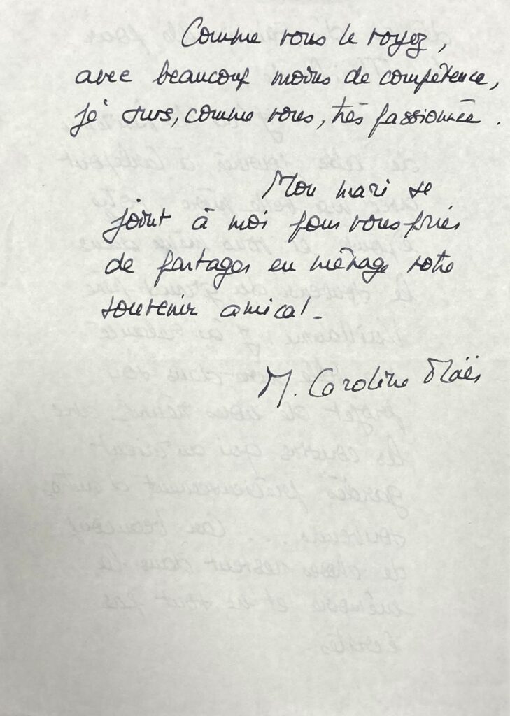 Lettre du 25 septembre 1992 de Madame Maës confirmant la visite de Bernard Millant. 
© DR / © Vichy Enchères 